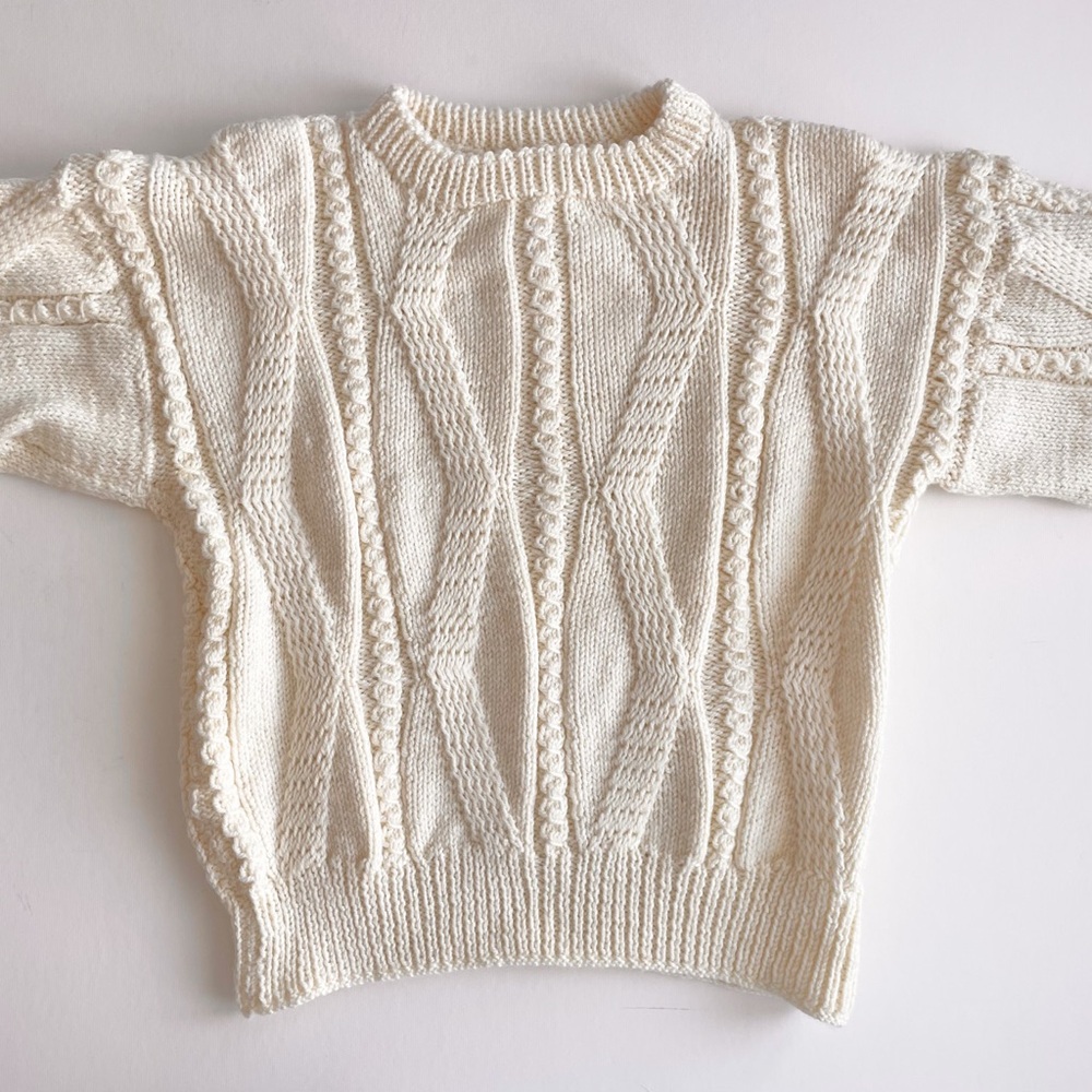 Hand Knit Wool Ivory Chunky Cable Knit Oversized Sweater - Picture 2 of 5